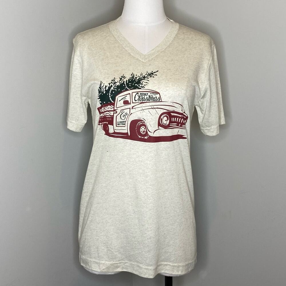 Vintage Christmas Truck Heather V-Neck T-Shirt Ruby's Rubbish Size Small